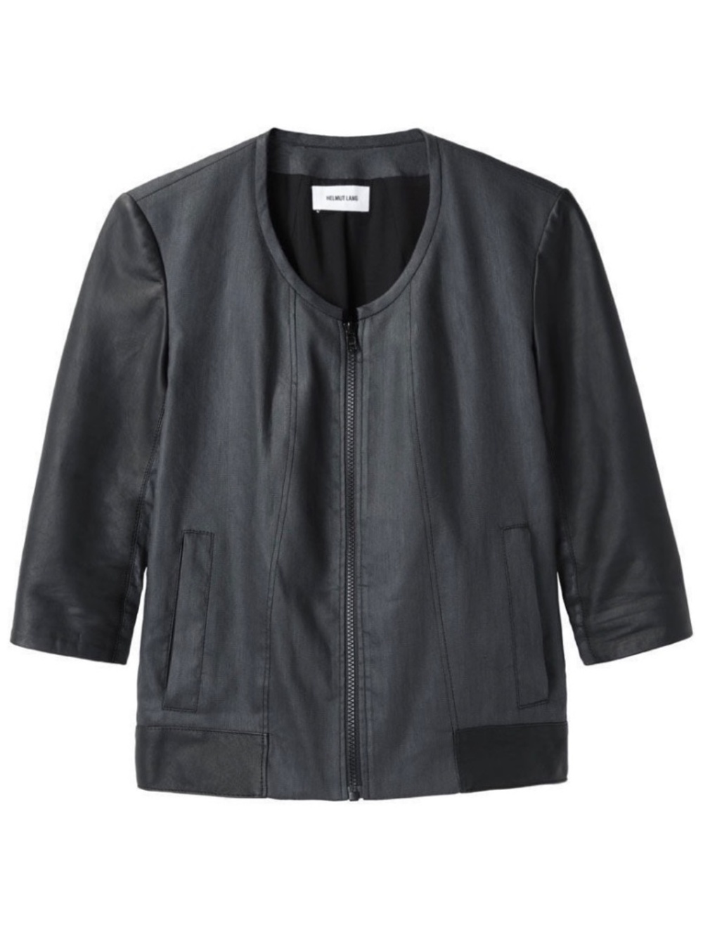 HELMUT LANG Glossy Linen Twill Bomber Jacket with Leather Sleeves Size XS
